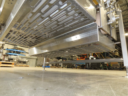 Woods 70"W x 74"L Sanitary Food Grade Infeed Conveyor 55"W Belt 480V 3PH 57FPM