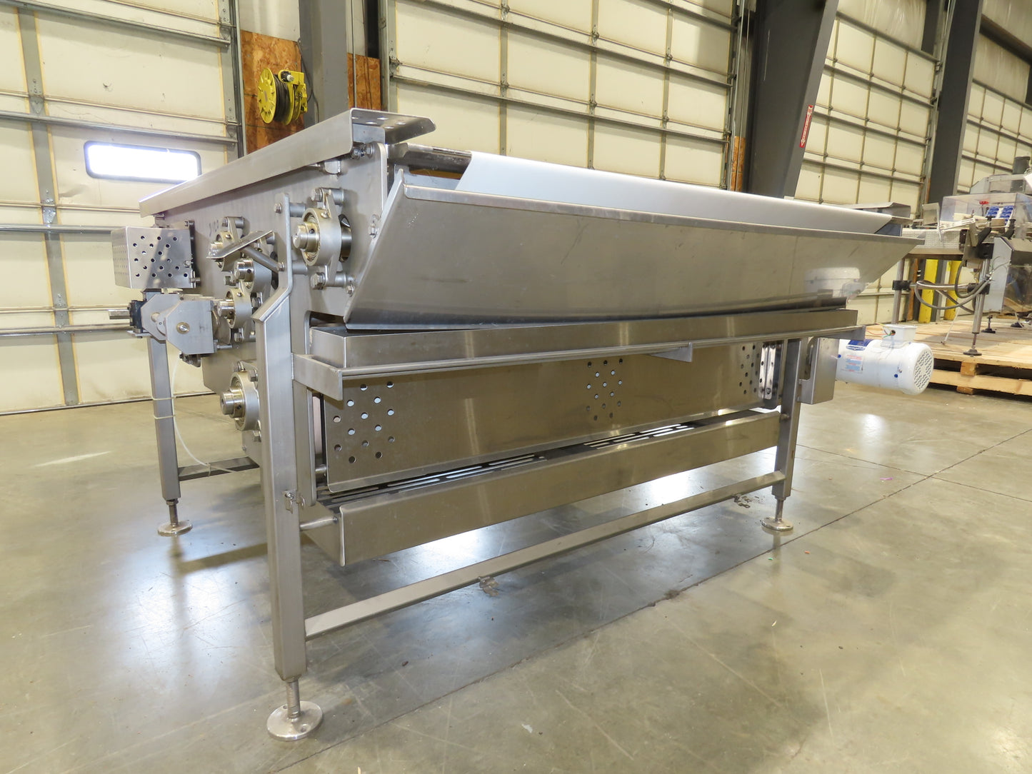 Woods 70"W x 74"L Sanitary Food Grade Infeed Conveyor 55"W Belt 480V 3PH 57FPM