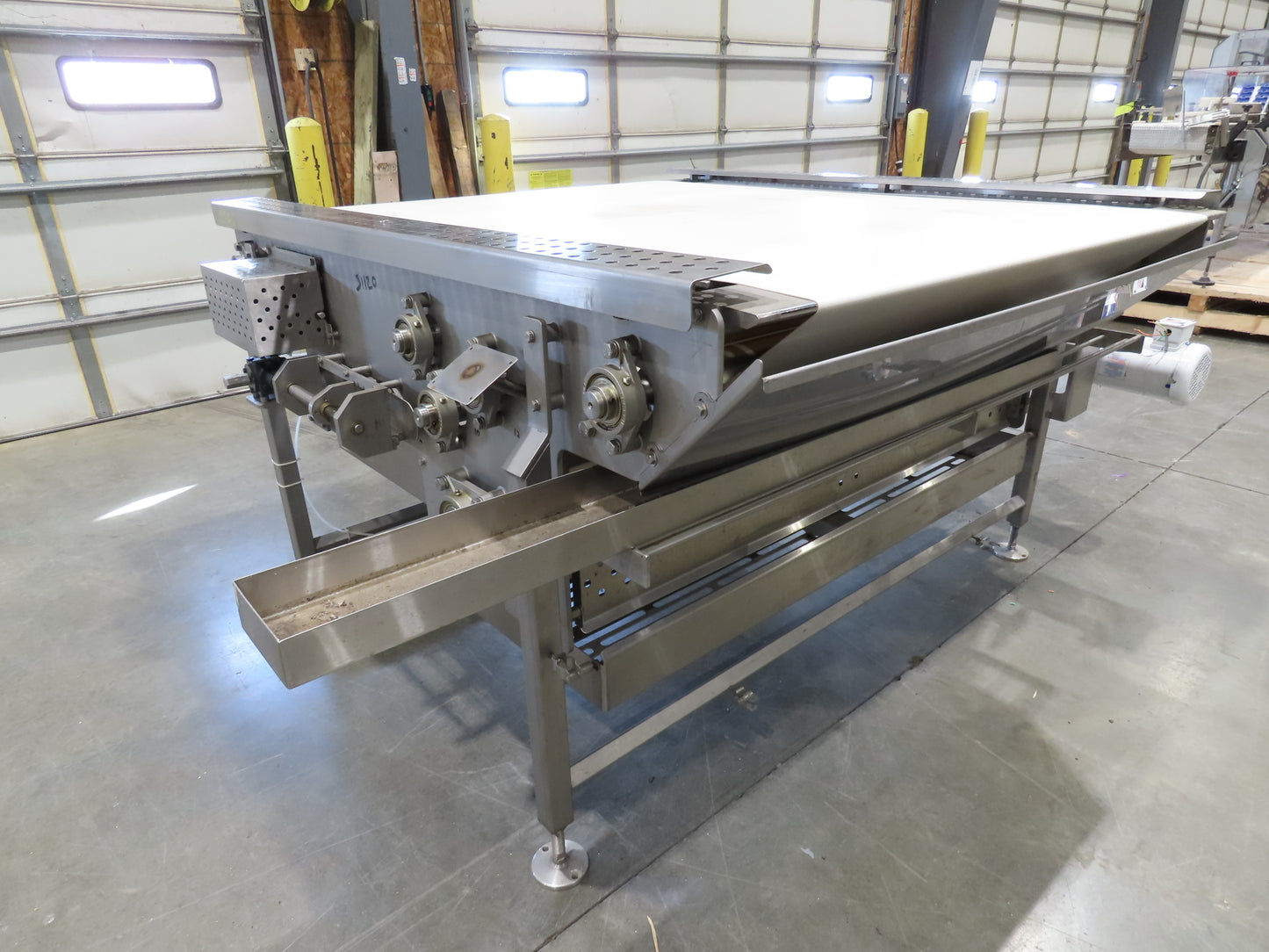 Woods 70"W x 74"L Sanitary Food Grade Infeed Conveyor 55"W Belt 480V 3PH 57FPM