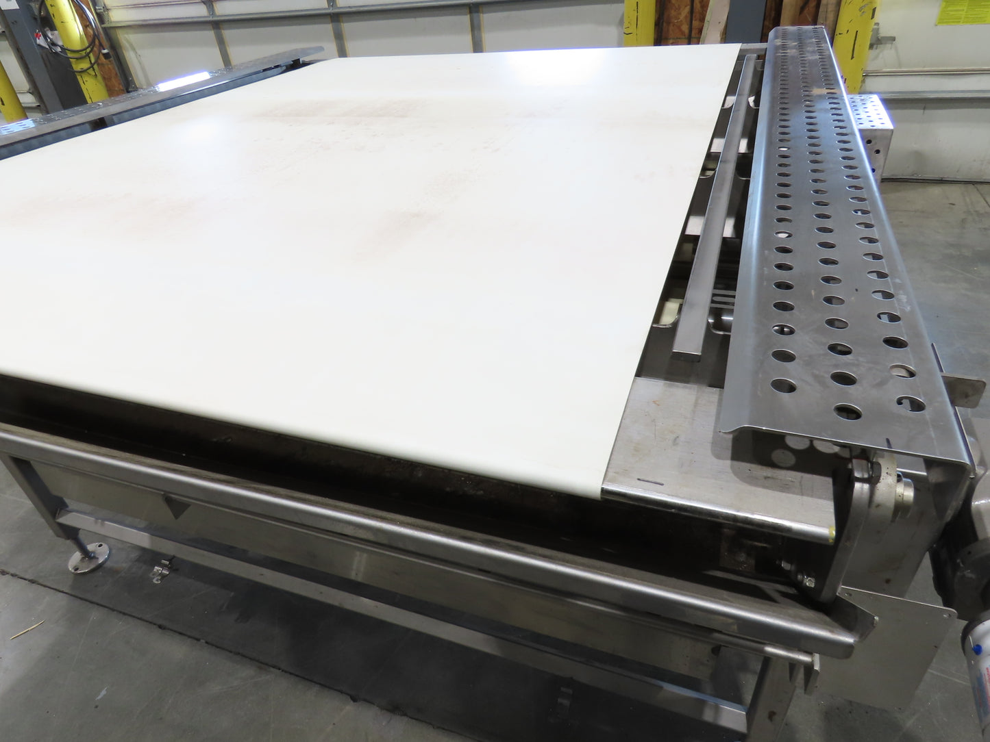 Woods 70"W x 74"L Sanitary Food Grade Infeed Conveyor 55"W Belt 480V 3PH 57FPM