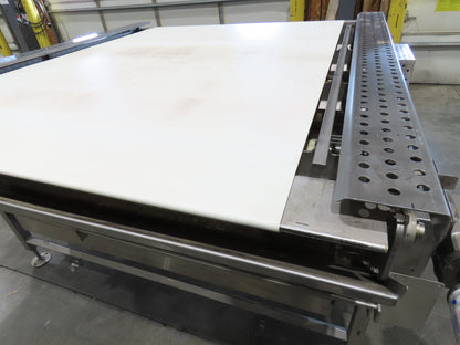 Woods 70"W x 74"L Sanitary Food Grade Infeed Conveyor 55"W Belt 480V 3PH 57FPM