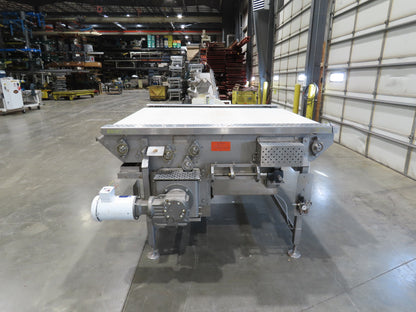 Woods 70"W x 74"L Sanitary Food Grade Infeed Conveyor 55"W Belt 480V 3PH 57FPM