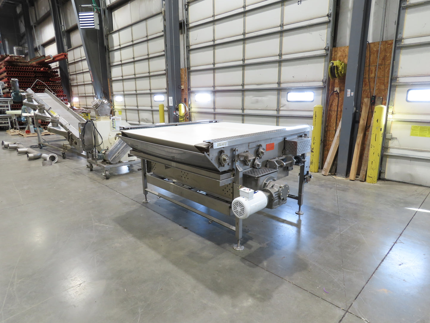 Woods 70"W x 74"L Sanitary Food Grade Infeed Conveyor 55"W Belt 480V 3PH 57FPM