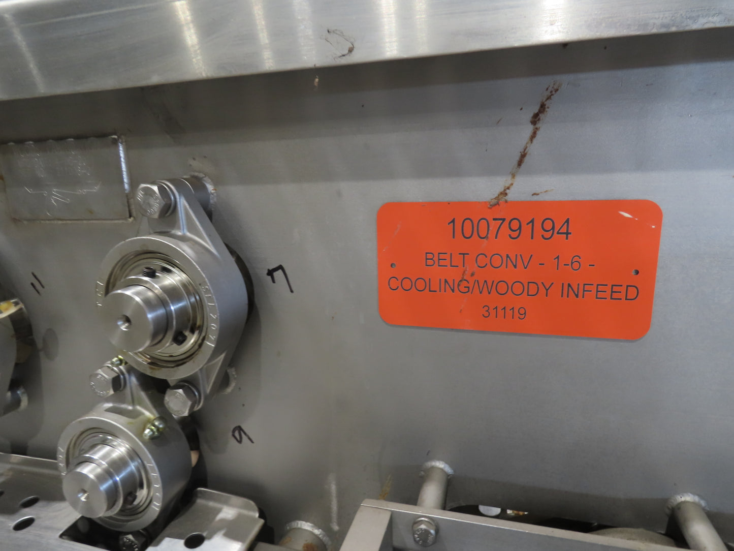 Woods 70"W x 74"L Sanitary Food Grade Infeed Conveyor 55"W Belt 480V 3PH 57FPM