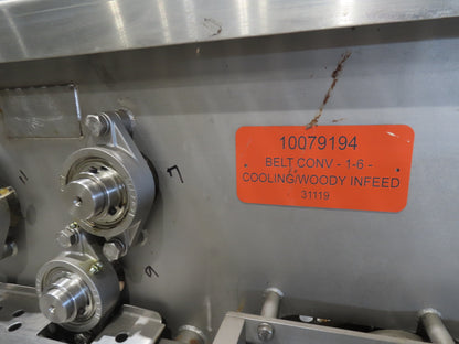 Woods 70"W x 74"L Sanitary Food Grade Infeed Conveyor 55"W Belt 480V 3PH 57FPM