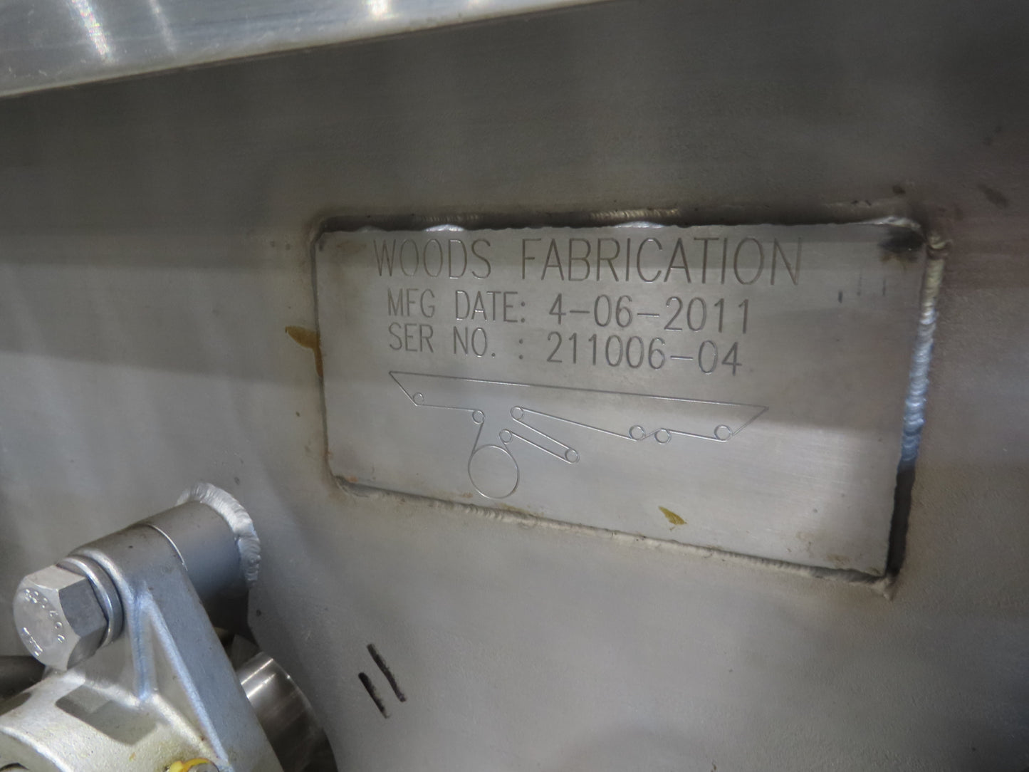 Woods 70"W x 74"L Sanitary Food Grade Infeed Conveyor 55"W Belt 480V 3PH 57FPM