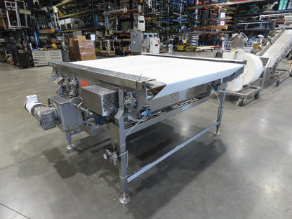Woods 70"W x 74"L Sanitary Food Grade Infeed Conveyor 55"W Belt 480V 3PH 57FPM