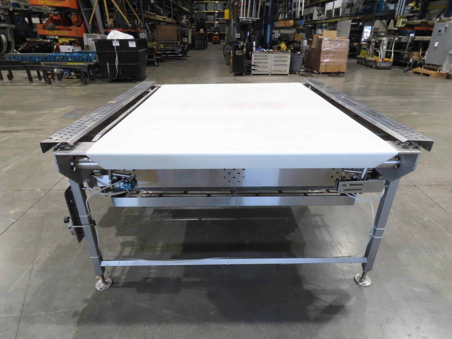 Woods 70"W x 74"L Sanitary Food Grade Infeed Conveyor 55"W Belt 480V 3PH 57FPM