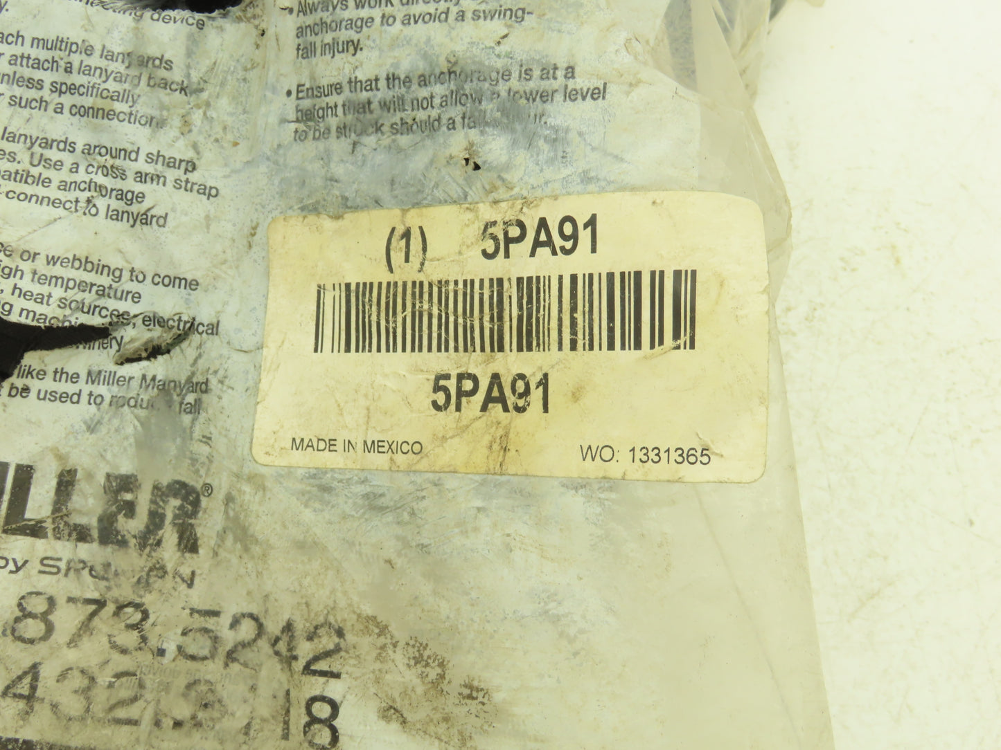 Miller 5PA91 L/XL Full Body Safety Fall Harness Universal 400lb Black/Gray