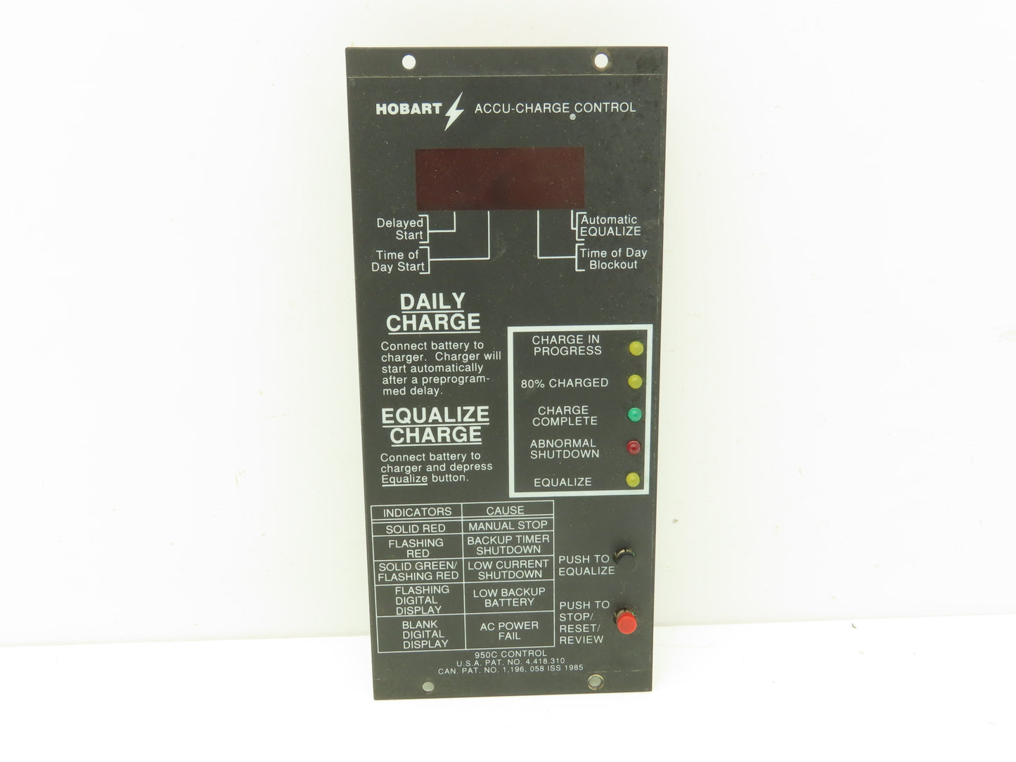 Hobart 950C Accu-Charge Forklift Battery Charger Control Panel Only 191290