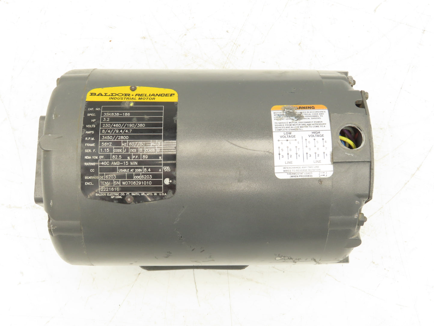 Baldor 35K838-186 Pump Motor 3.2Hp 3450rpm 230/460V 3PH 56YZ Slot Shaft 15-min