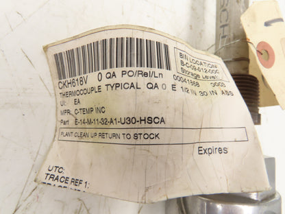 C-Temp E-14-M-11-32-A1-U30-HSCA Thermocouple Sensor 30"Probe 1"NPT
