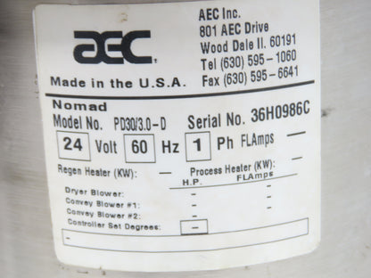 AEC PD30/3.0-D Polymer Dryer for Injection Molding Machine Hopper