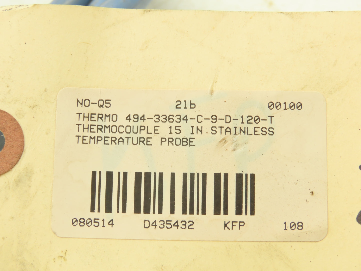 494-33634-C-9-D-120-T Thermocouple Temperature Sensor 15"Probe Stainless