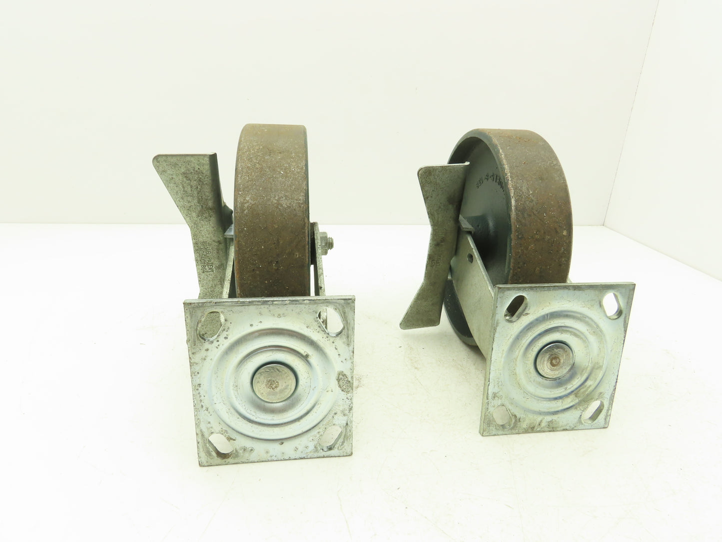 Colson 5-8-138 Caster Wheel Swivel 8" x 2" w/Lock Cast Iron 9-1/2" H Lot of 2