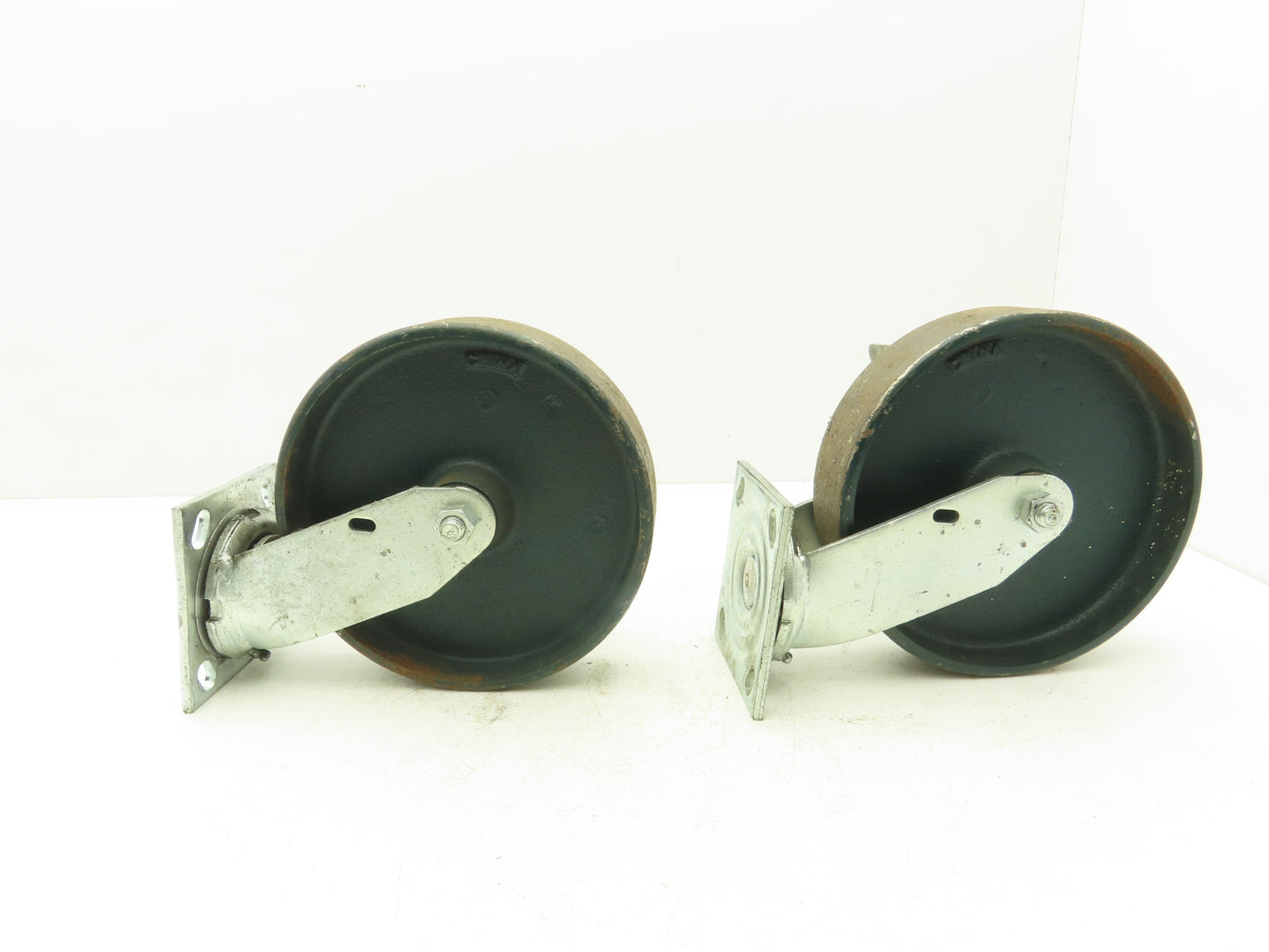 Colson 5-8-138 Caster Wheel Swivel 8" x 2" w/Lock Cast Iron 9-1/2" H Lot of 2