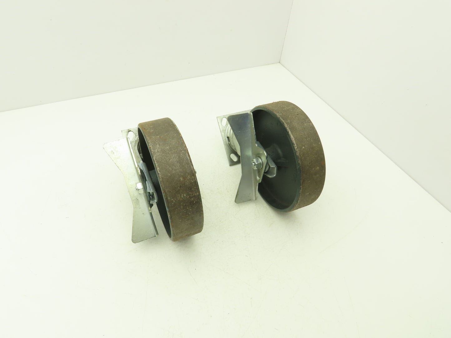 Colson 5-8-138 Caster Wheel Swivel 8" x 2" w/Lock Cast Iron 9-1/2" H Lot of 2
