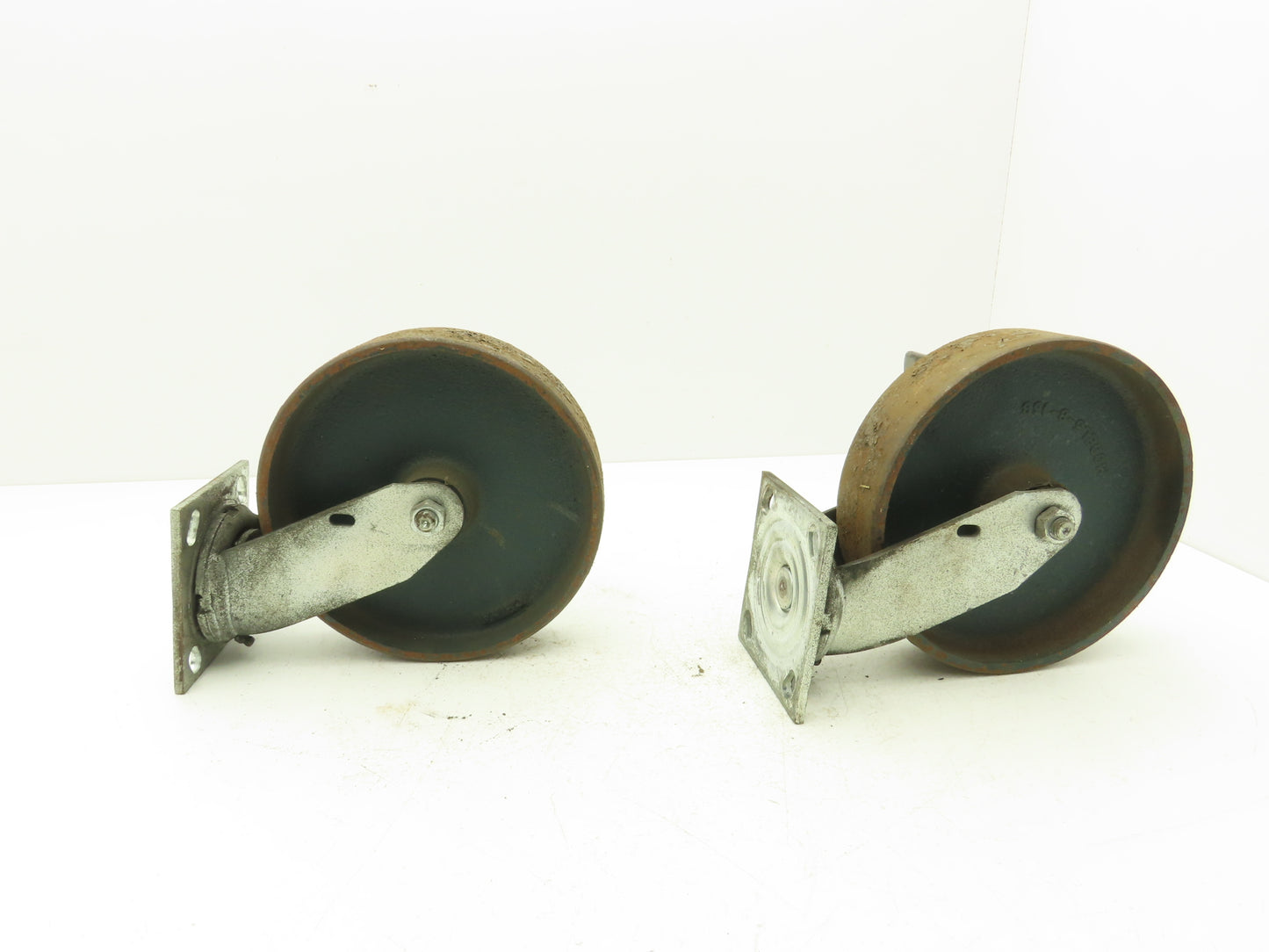 Colson 5-8-138 Caster Wheel Swivel 8" x 2" w/Lock Cast Iron 9-1/2" H Lot of 2