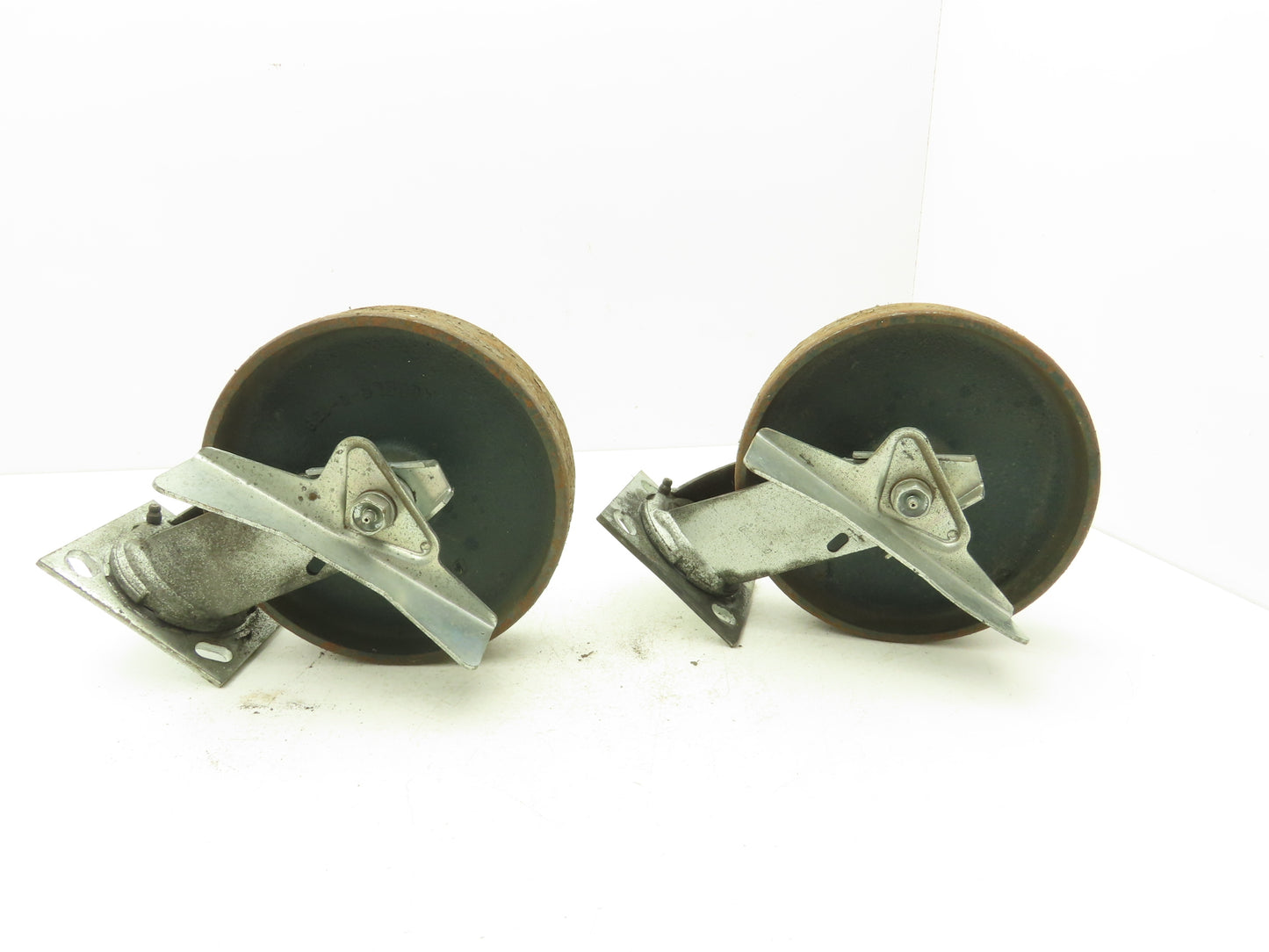 Colson 5-8-138 Caster Wheel Swivel 8" x 2" w/Lock Cast Iron 9-1/2" H Lot of 2