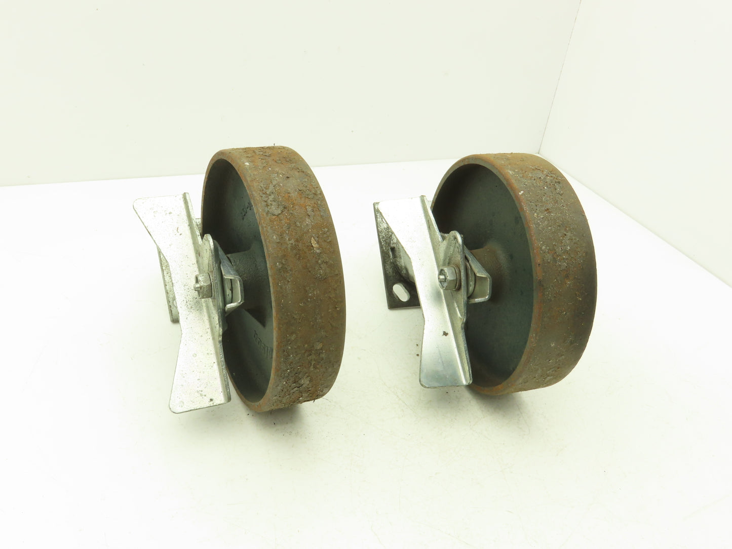 Colson 5-8-138 Caster Wheel Swivel 8" x 2" w/Lock Cast Iron 9-1/2" H Lot of 2