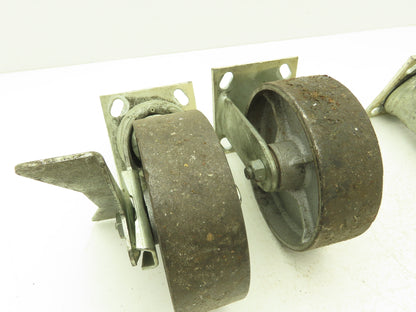 6" Caster Wheels Cast Iron Set of (4) 2-Swivel w Lock & (2)-Fixed Lot of 4