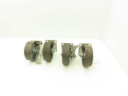 6" Caster Wheels Cast Iron Set of (4) 2-Swivel w Lock & (2)-Fixed Lot of 4