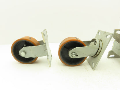 5" Caster Wheels Poly/Cast Set of 4 (2) Swivel (2) Rigid 6-1/2" H Lot of 4