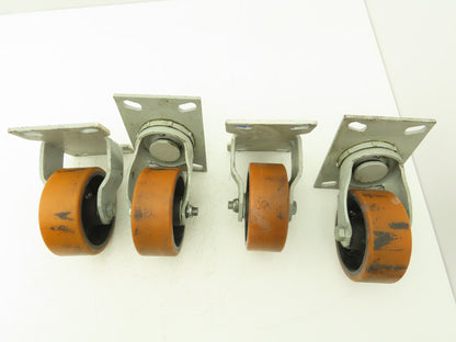 5" Caster Wheels Poly/Cast Set of 4 (2) Swivel (2) Rigid 6-1/2" H Lot of 4