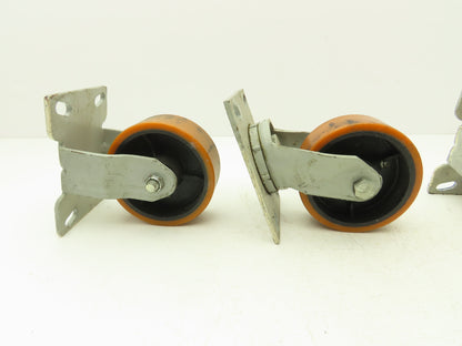 5" Caster Wheels Poly/Cast Set of 4 (2) Swivel (2) Rigid 6-1/2" H Lot of 4