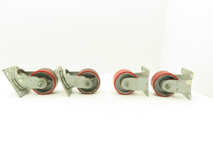 Fairbanks 4" Caster Wheel Poly/Cast (2) Swivel (2) 5-1/2" OAH Rigid Lot of 4