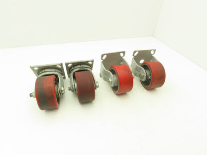 Fairbanks 4" Caster Wheel Poly/Cast (2) Swivel (2) 5-1/2" OAH Rigid Lot of 4