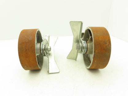 Albion 6" Swivel Caster Wheel Locking Cast Iron 7-1/2" Height Lot of 2