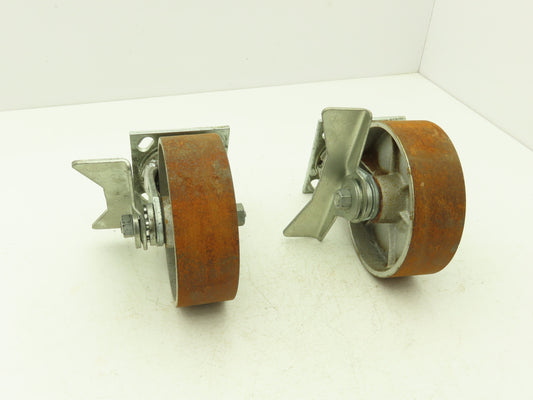 Albion 6" Swivel Caster Wheel Locking Cast Iron 7-1/2" Height Lot of 2