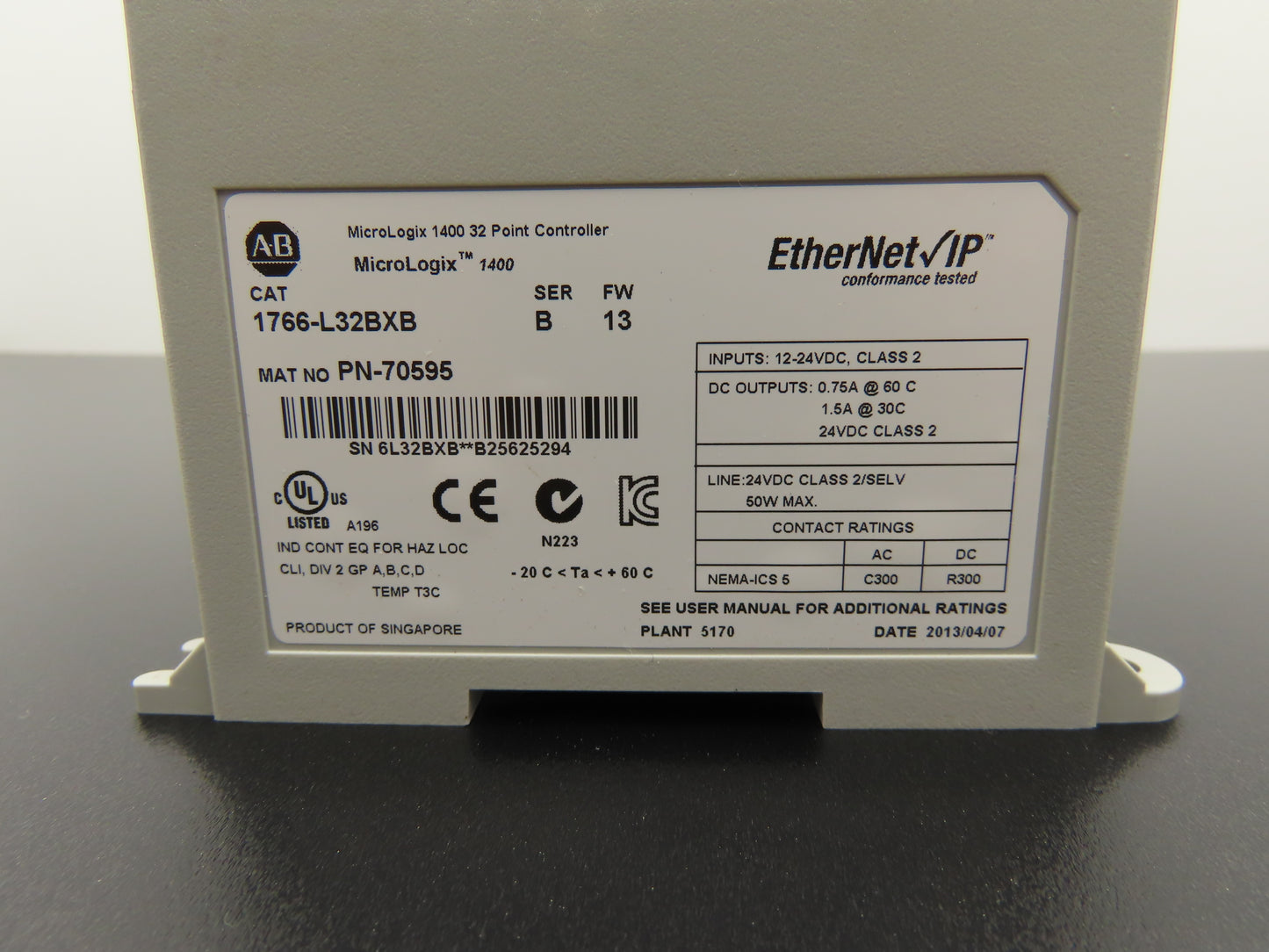 Allen Bradley 1766-L32BXB MicroLogix 1400 Controller Module 32 Point Ser B FW 13
