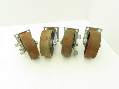 Albion 6" Caster Wheel Cast Iron (2) Swivel Locking (2) Rigid 7-1/2"H Lot of 4
