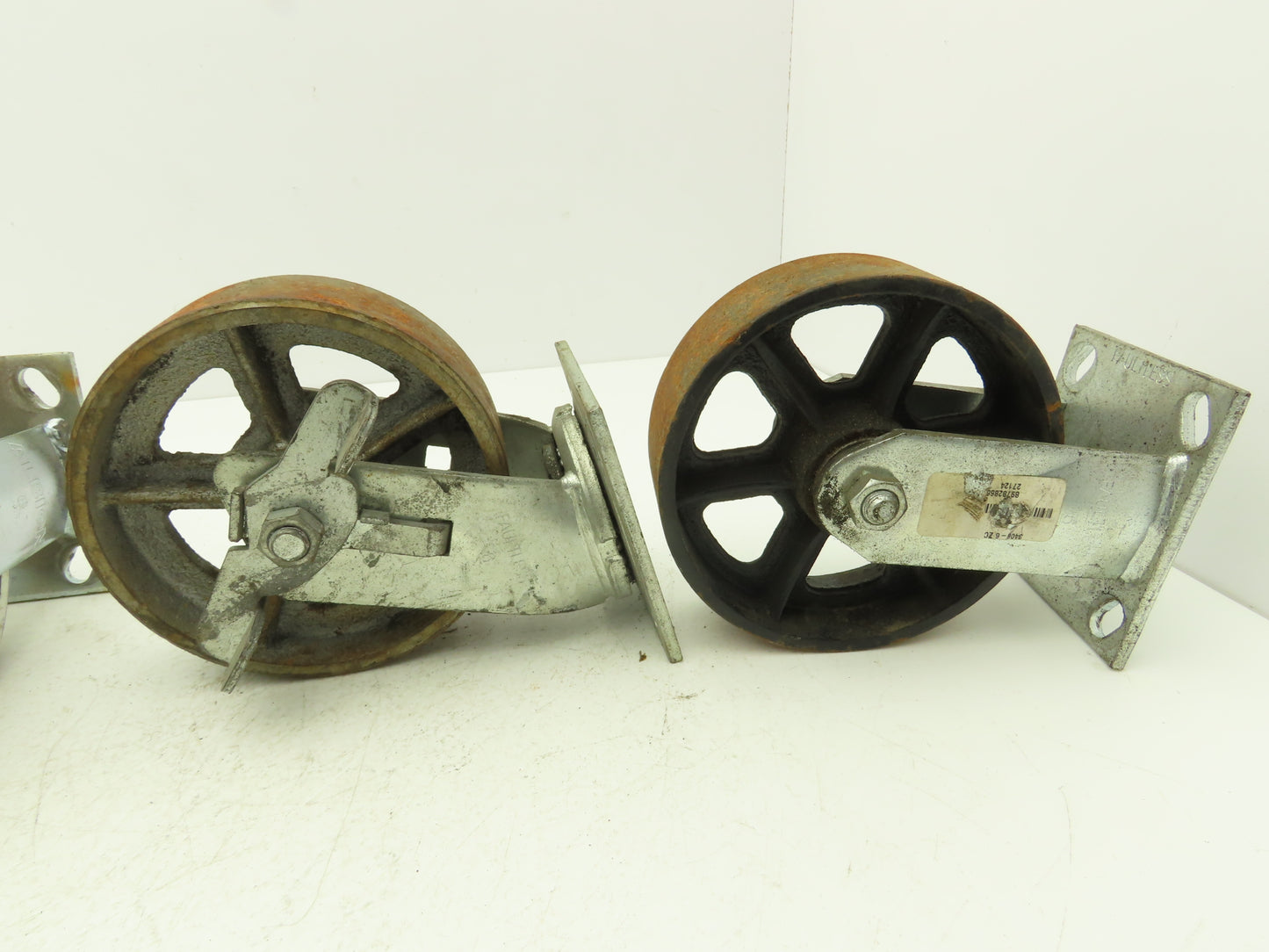 Albion 6" Caster Wheel Cast Iron (2) Swivel Locking (2) Rigid 7-1/2"H Lot of 4