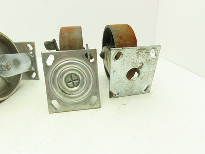 Albion 6" Caster Wheel Cast Iron (2) Swivel Locking (2) Rigid 7-1/2"H Lot of 4