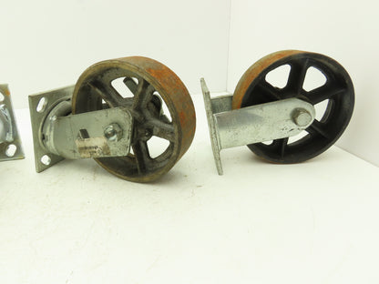 Albion 6" Caster Wheel Cast Iron (2) Swivel Locking (2) Rigid 7-1/2"H Lot of 4