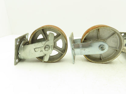 Albion 6" Caster Wheel Cast Iron (2) Swivel Locking (2) Rigid 7-1/2"H Lot of 4