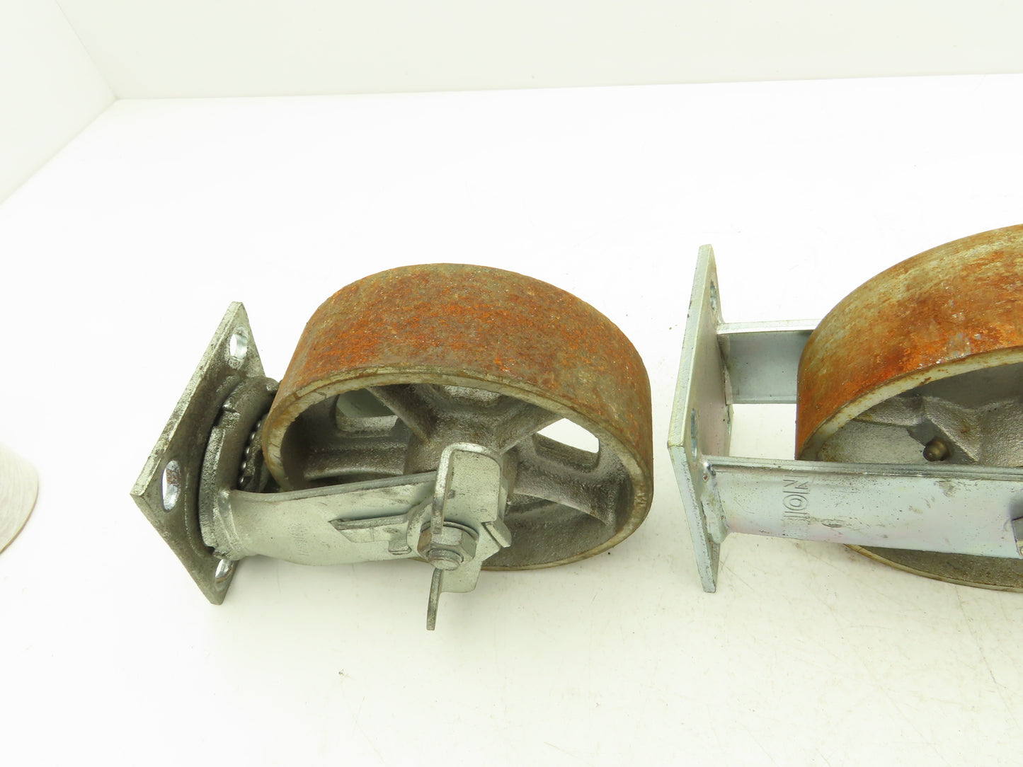 Albion 6" Caster Wheel Cast Iron (2) Swivel Locking (2) Rigid 7-1/2"H Lot of 4