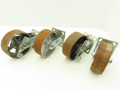 Albion 6" Caster Wheel Cast Iron (2) Swivel Locking (2) Rigid 7-1/2"H Lot of 4