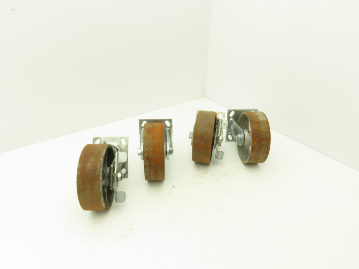 Albion 6" Caster Wheel Cast Iron (2) Swivel Locking (2) Rigid 7-1/2"H Lot of 4