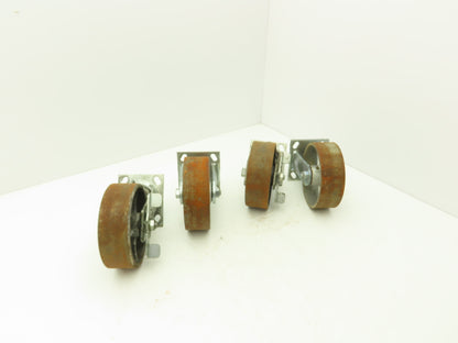 Albion 6" Caster Wheel Cast Iron (2) Swivel Locking (2) Rigid 7-1/2"H Lot of 4