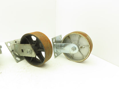 Albion 6" Caster Wheel Cast Iron (2) Swivel Locking (2) Rigid 7-1/2"H Lot of 4