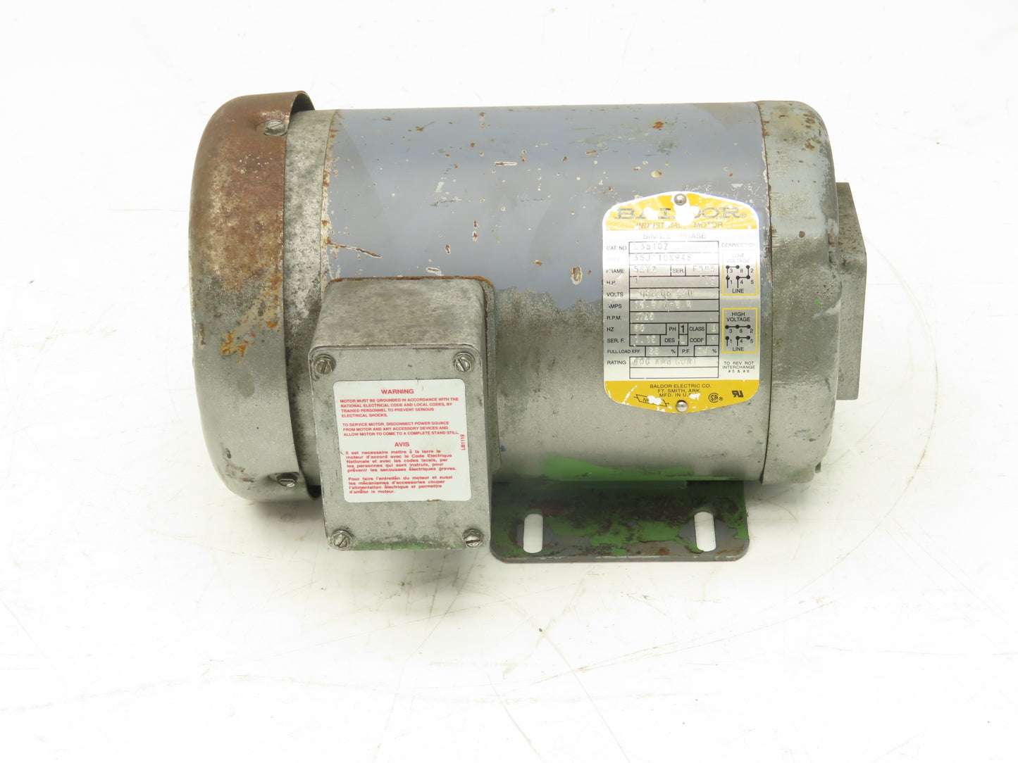 Baldor L3510Z Pump Motor 1Hp 1725rpm 115/208-230V 1PH 56YZ Slot Shaft