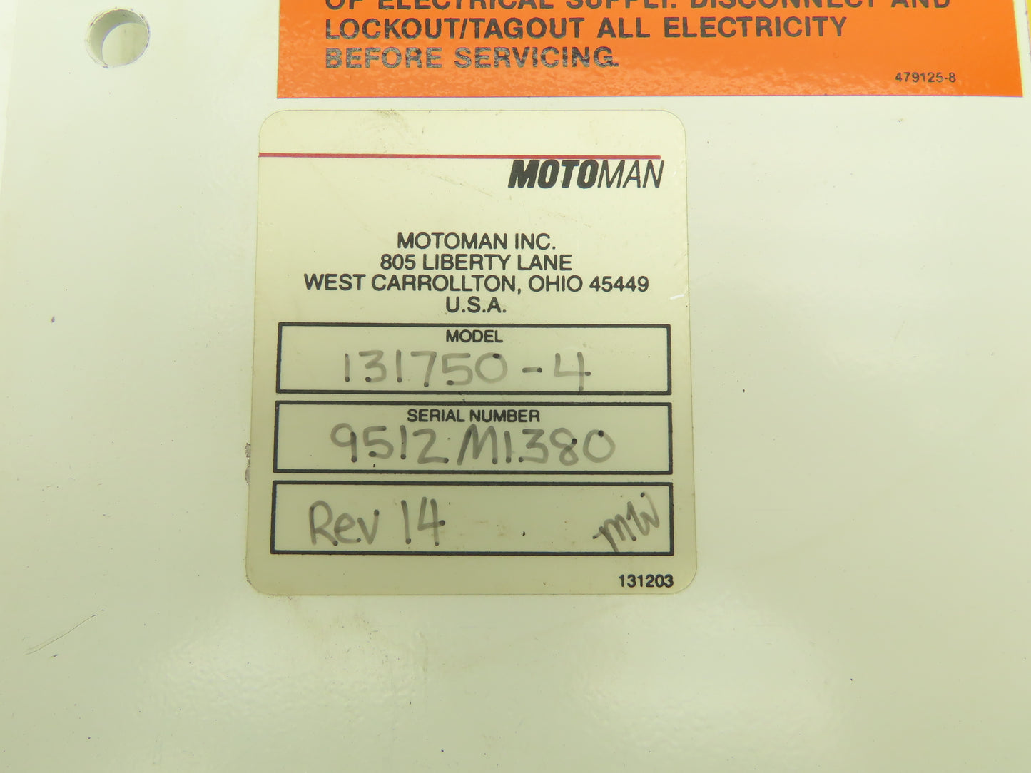 Yaskawa Motoman 131750-4 Robotic Welder Controller UWI Interface Rev B