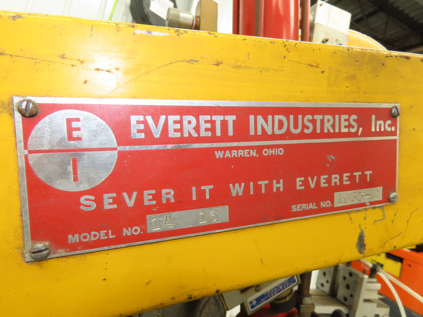 Everett 16 Cut Off Abrasive Metal Saw 16" Blade 5Hp Pneumatic Automation