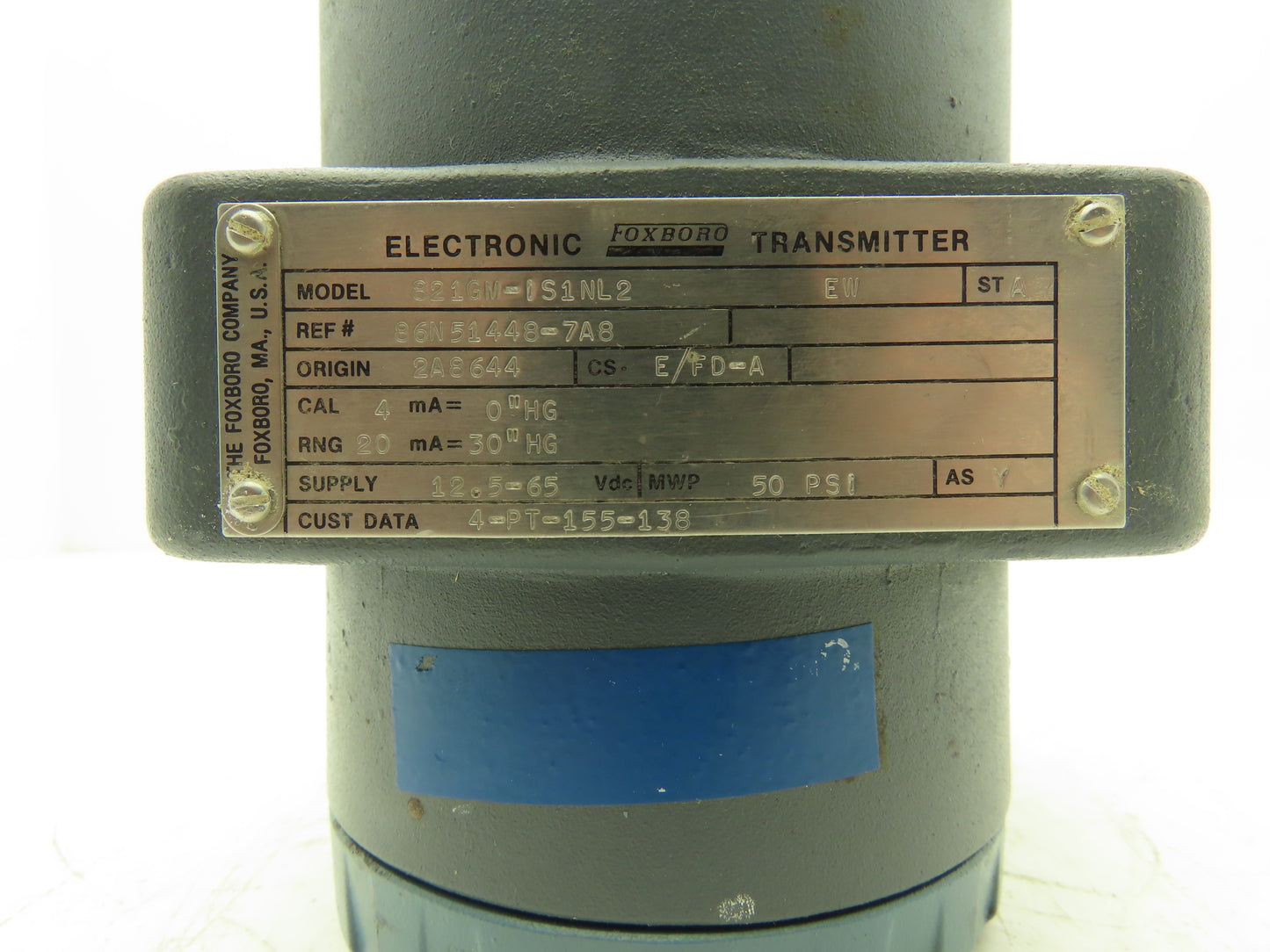 Foxboro 821GM-IS1NL2 Pressure Transmitter 1/2"NPT 12.5-65VDC 50PSI Max WP