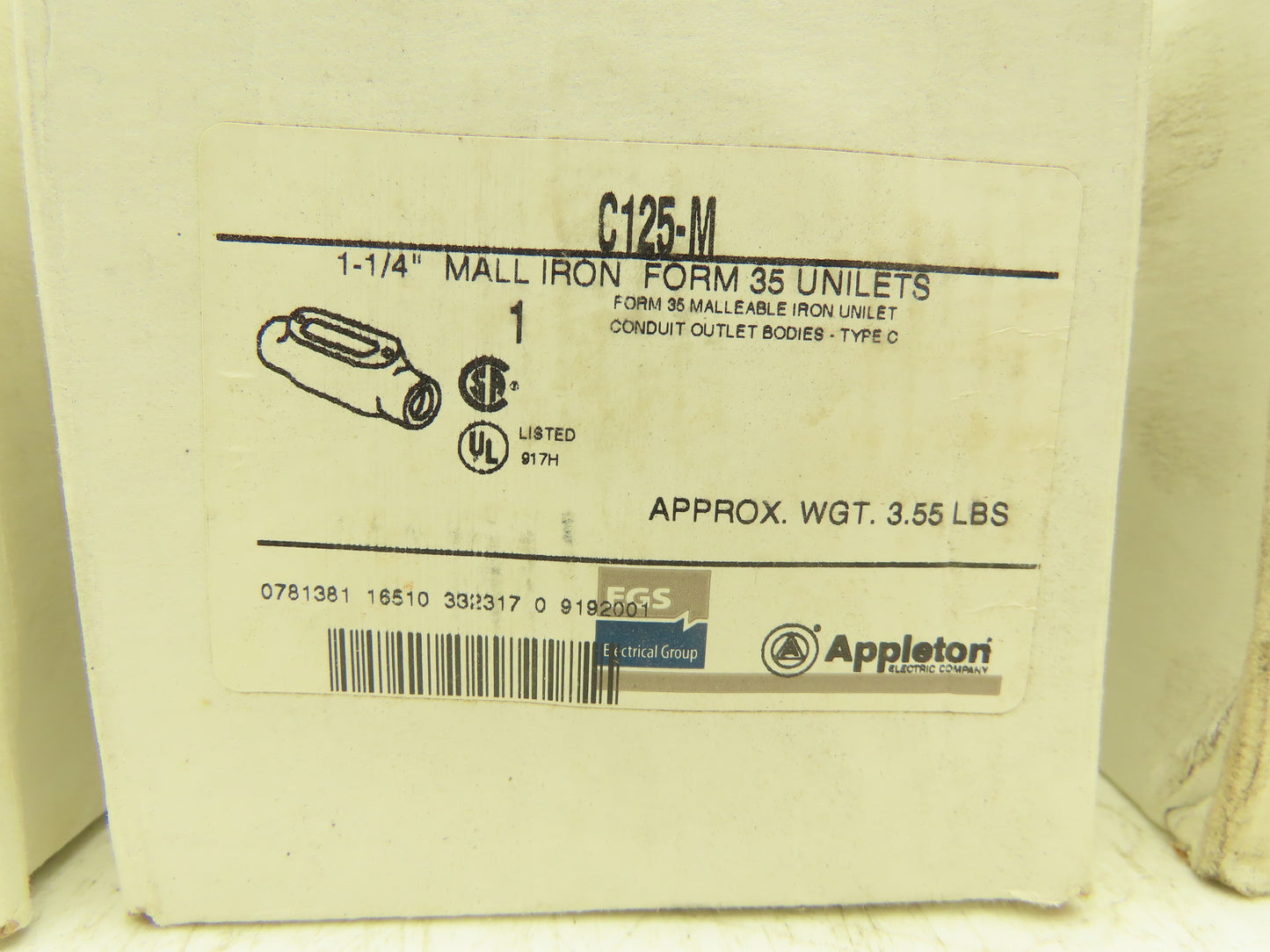 Appleton Electric C125-M Condulet 1-1/4" Mall Iron Type C Unilet Lot of 5