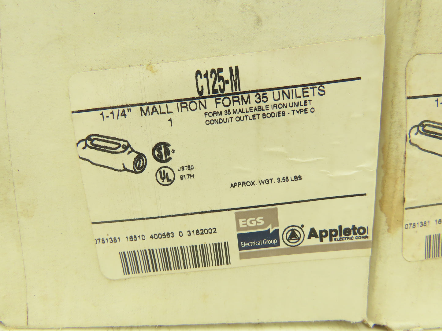 Appleton Electric C125-M Condulet 1-1/4" Mall Iron Type C Unilet Lot of 7